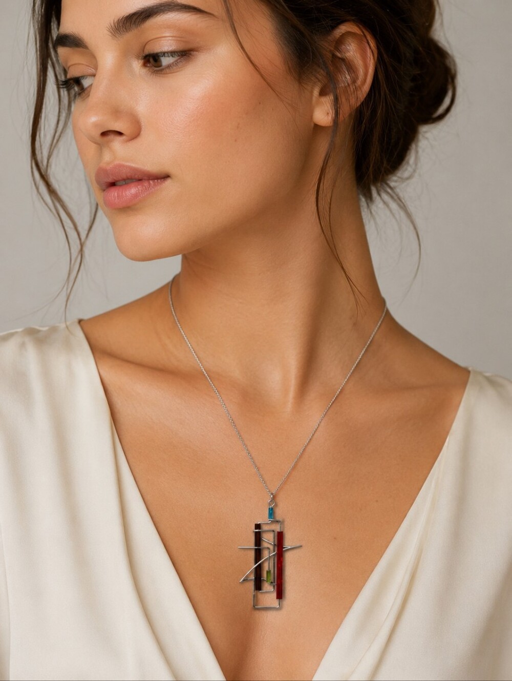 925 Sterling Silver Modernist Geometric Pendant Necklace